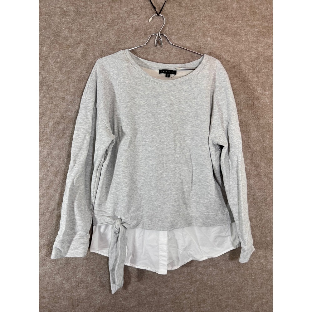 Sanctuary Mixed Media Sweatshirt Womens L Gray White Layered Tie Hem Casual